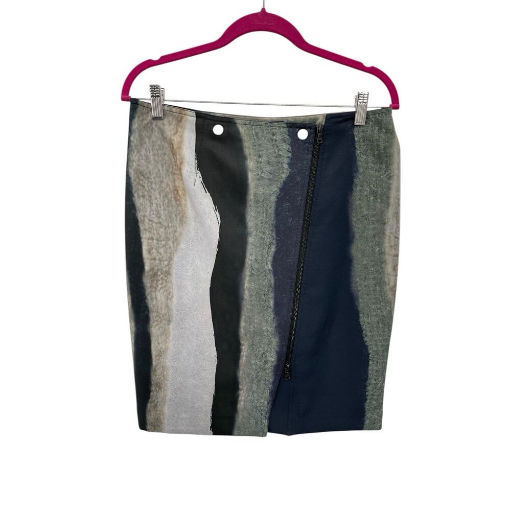 Yigal Azrouel Multitone Abstract Panel Pencil Skirt in Navy, Gray, Black